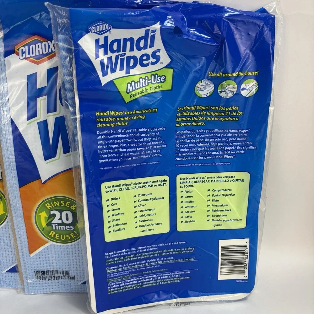Clorox HANDI WIPES CLOTHS ABSORBENT MULTIPURPOSE CLEANING TOWELS BLUE 3 Packs